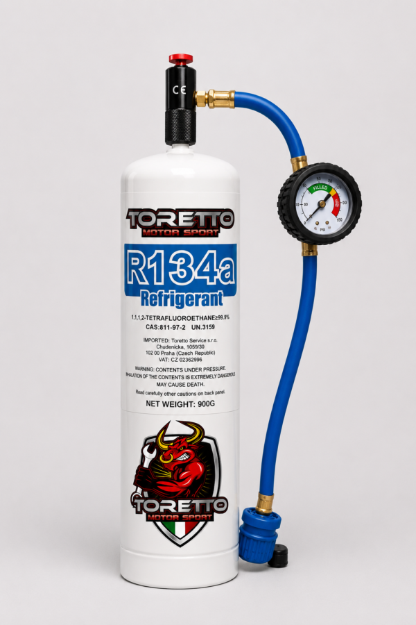 R134a 900g + AC Recharge Kit with Pressure Gauge & Quick Connect